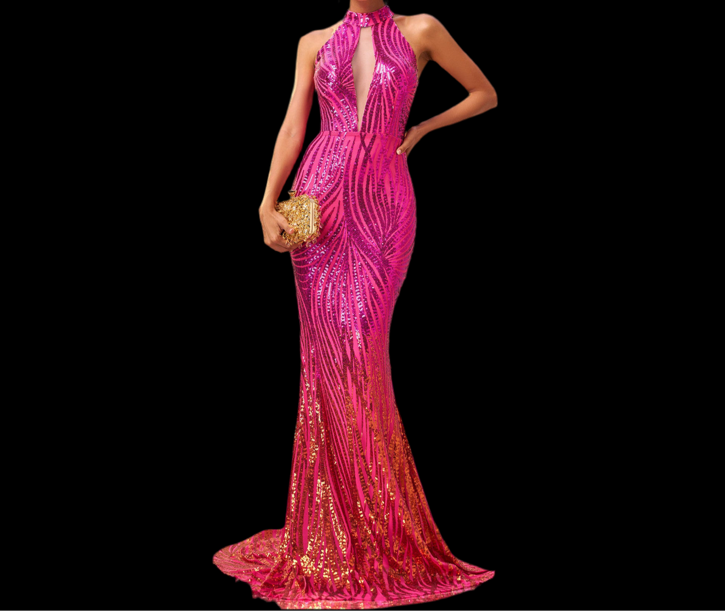 Round Neck Sequined Fishtail Dress