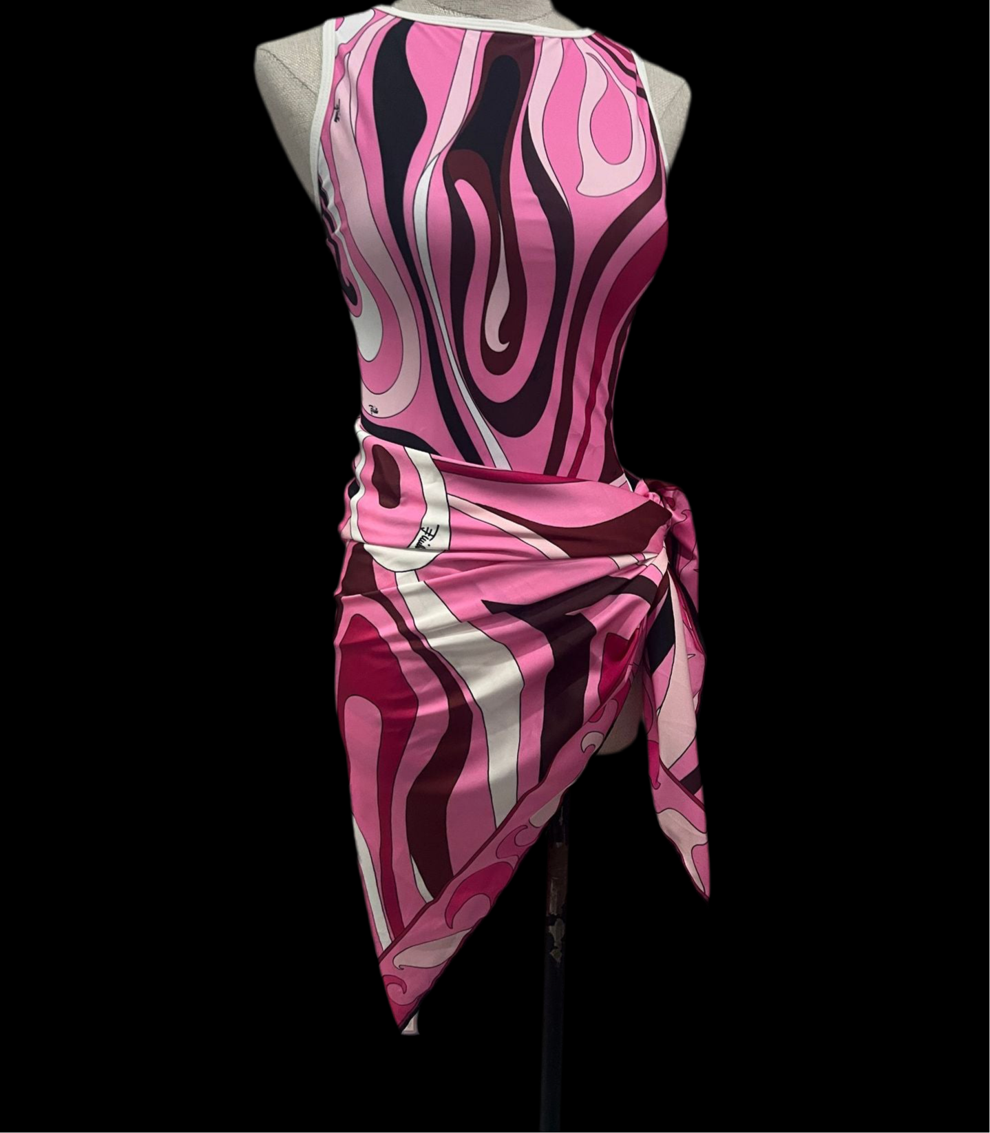 Pink Swirl One Piece With Tie Skirt