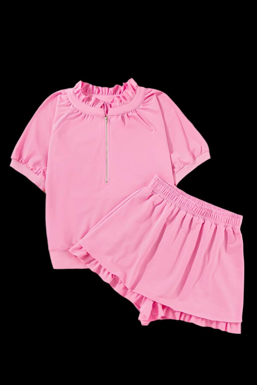 Short Sleeve Casual Zip Up Set