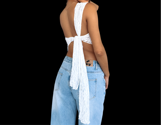 Lace Backless Asymmetrical Top