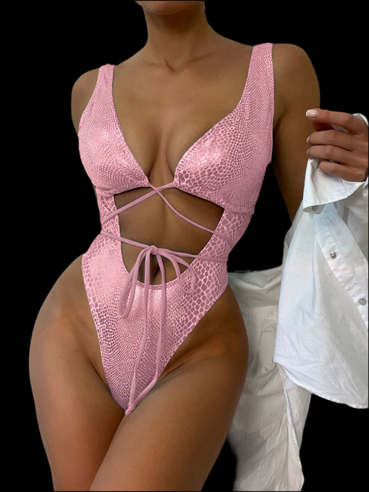 One Piece Swimsuit Lace Up