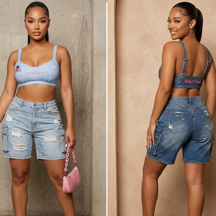 Faux Denim Sports Bra