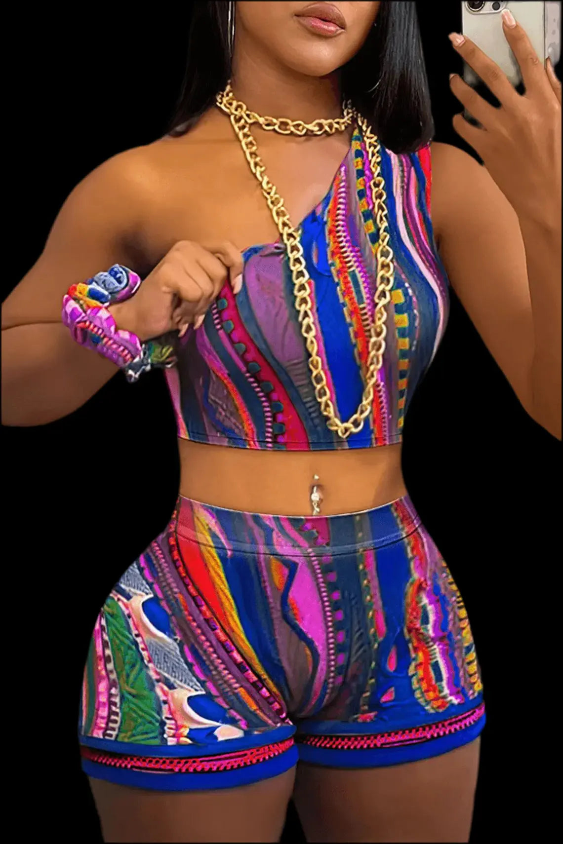 Abstract Printing Two Piece Suit