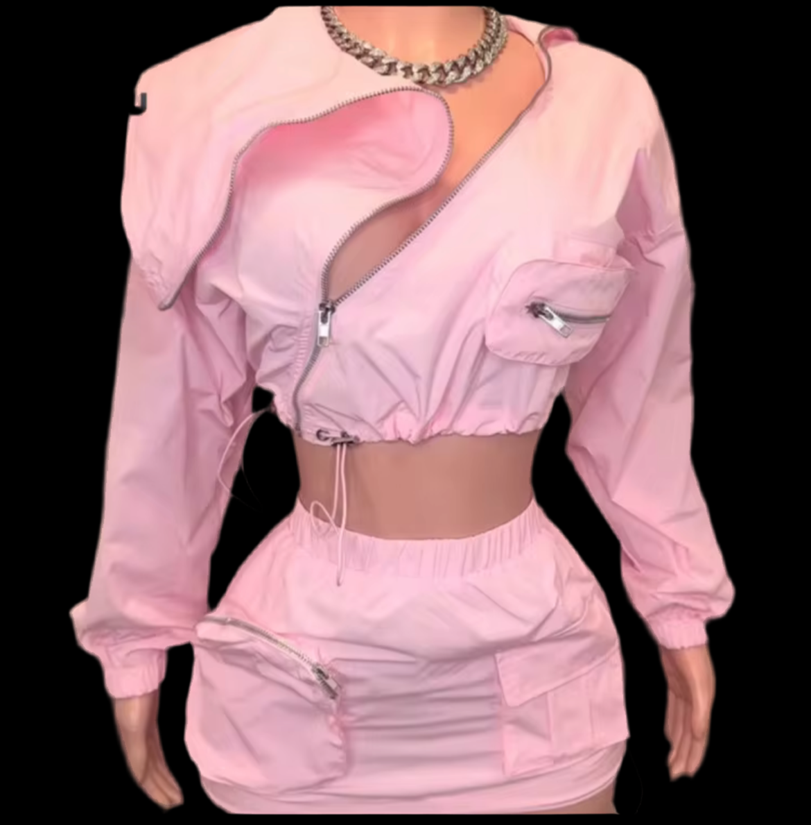 Zipper Hot Girl Long-Sleeved Jacket & Hip Skirt (Set)